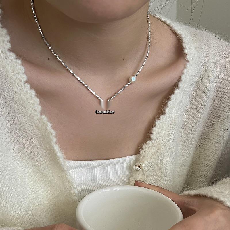 Su Chuang S925 Sterling Silver Little Bear Necklace with Freshwater Pearl - New Style Luxury Clavicle Chain