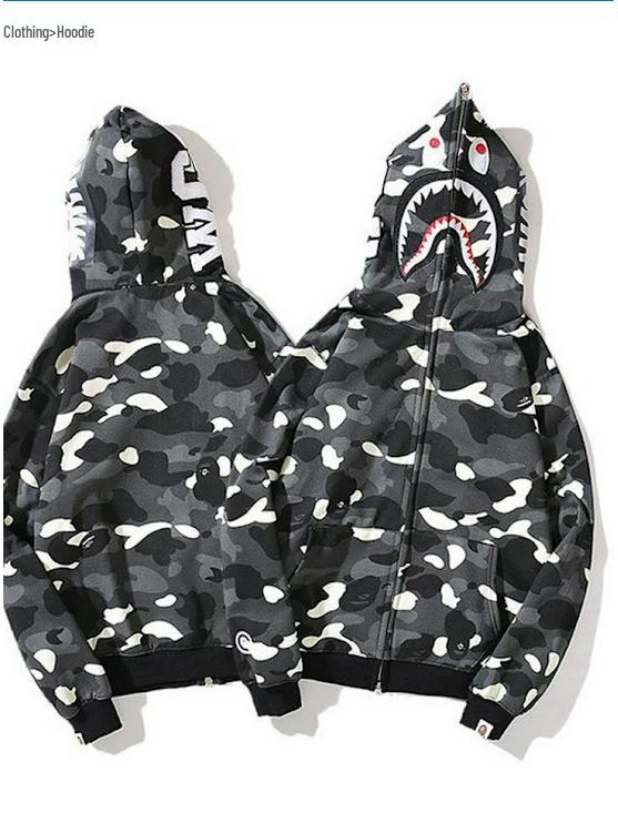 Unisex 3D Print Multi-color Shark Hoodie, 2025 Classic Loose Fit, Plus Size Cardigan Jacket