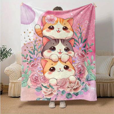 1pc Three Cute Cats Ideas Blanket, Softs for Bed Couch Sofa, Living Room, Travel, Camping, Car Blankets