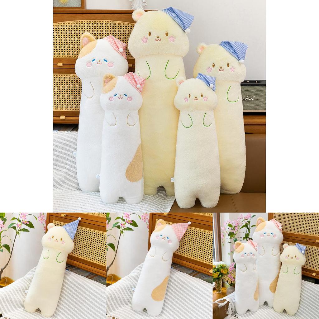 Plush Star Cat Long Animal Pillow With Sleepcap Design For Girls Sleep Relaxation Bedside Support