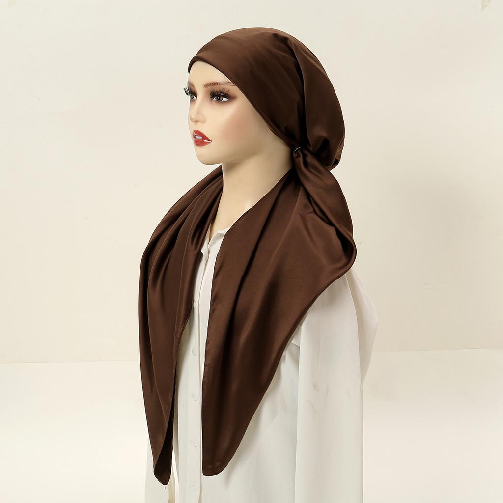 Elastic Printed Headband Cap Instant Scarf Woman Muslim Hijab Solid Satin Silk Hat Lady Fashion Instant Scarf Islamic Turban