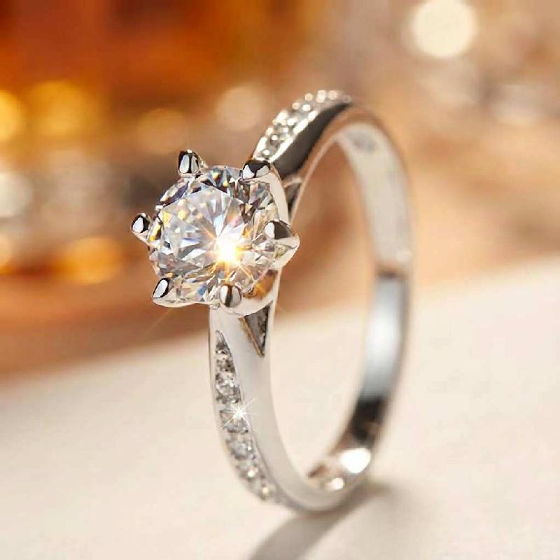 Luxury 925 Sterling Silver Classic Ring for Women Six Claw Jewelry Simple Imitation Diamond Women s Ring Engagement Wedding Gift 5