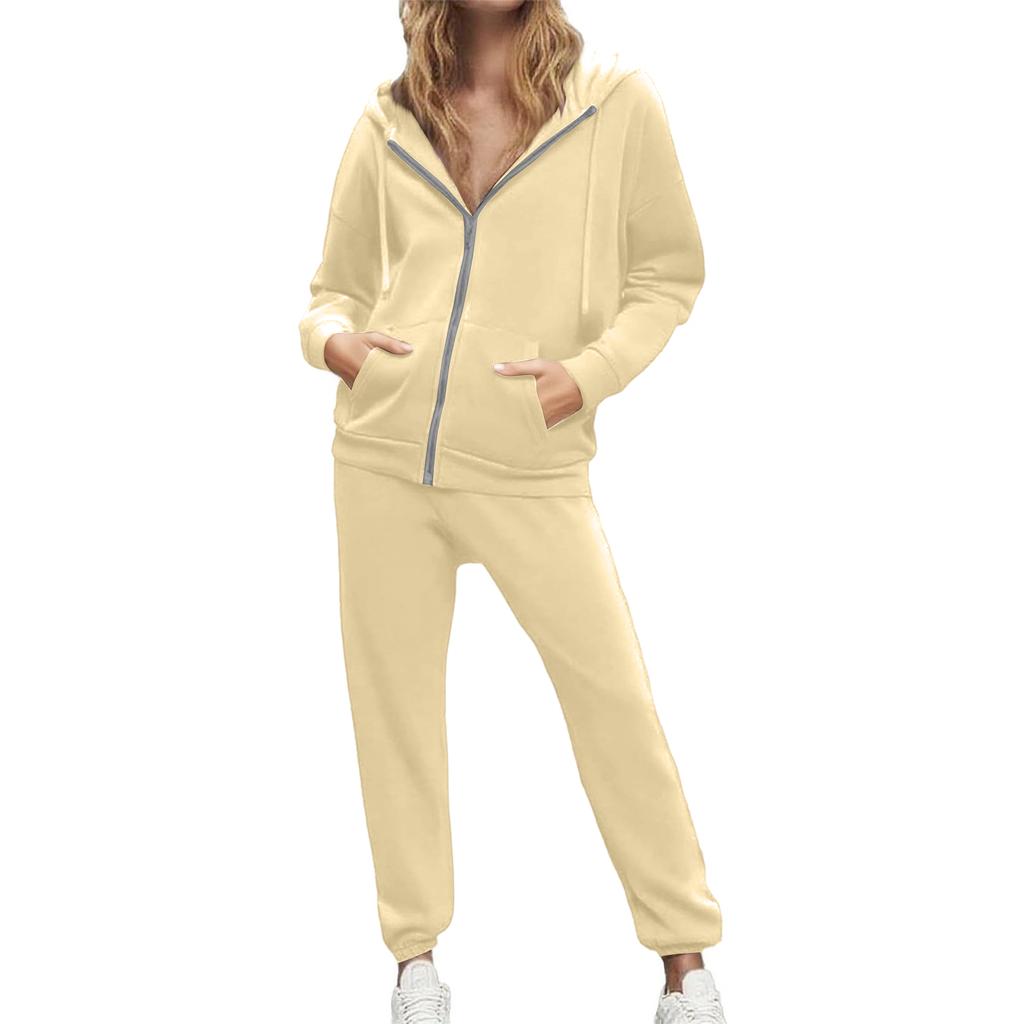 Women's 2-piece Hooded Tracksuit Set With Zip-up Casual Sweatpants And Tracksuit