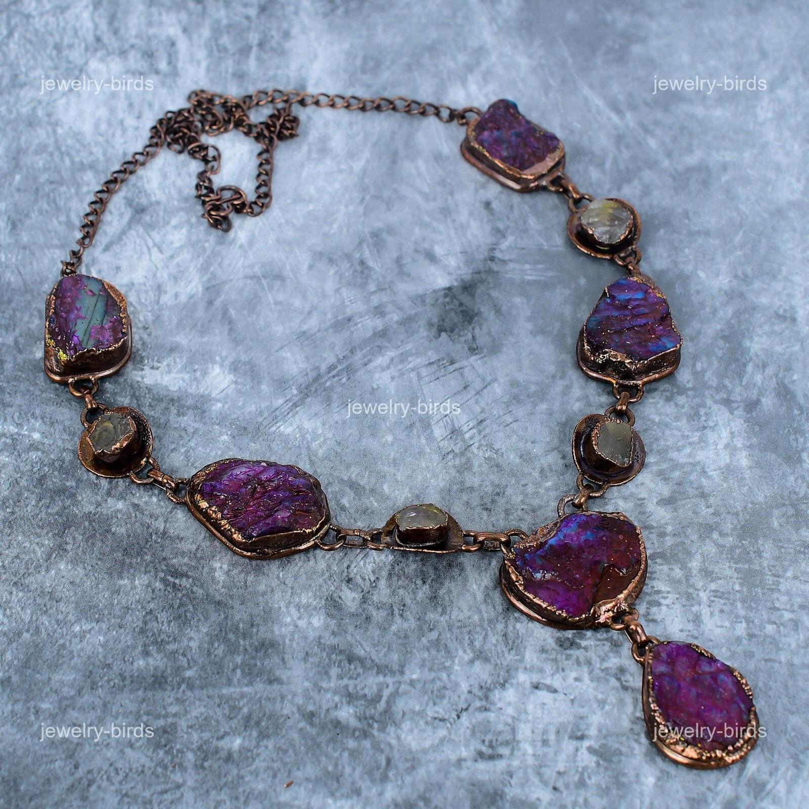 

Labradorite Gemstone Copper Electroformed Trendy Wedding Chain Necklace Jewelry VP-110