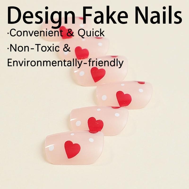 Aplicare Rapidă Model Inimă Unghii False Pătrate Scurte Unghii Lipibile Accesorii Pentru Sărbătorile de Ziua Îndrăgostiților