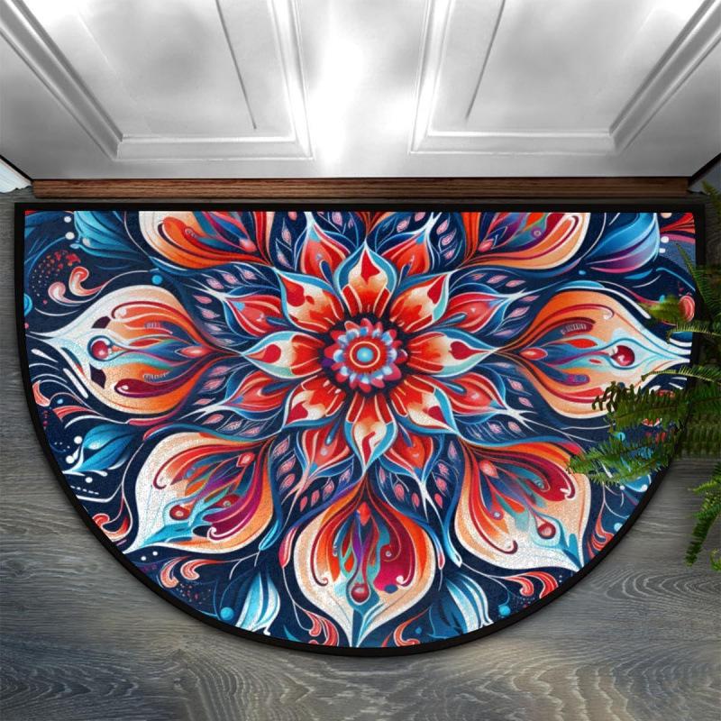 Bohemian Floral Retro Style Semi-Circular Entrance Mat