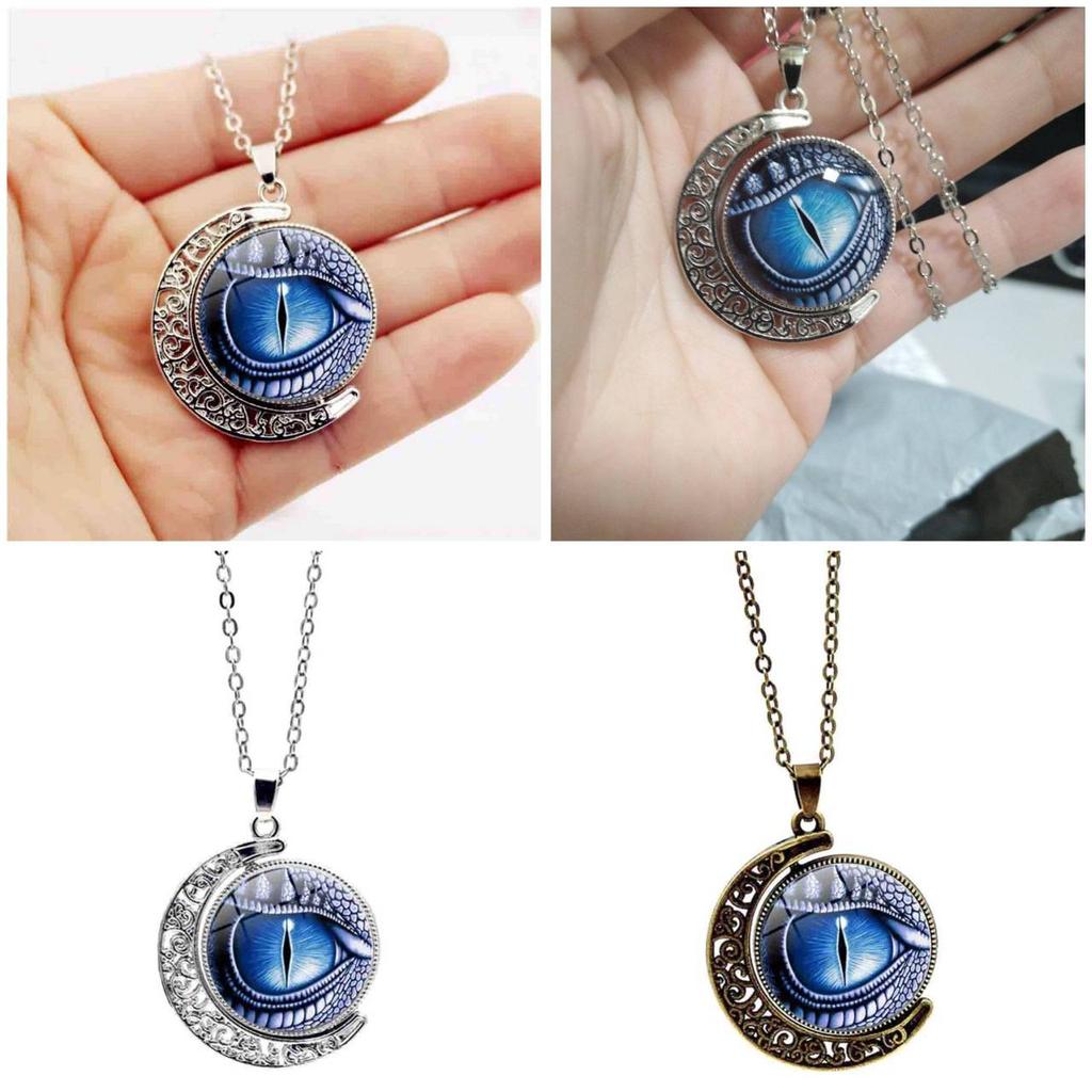 Thai Amulet Chinese Pixiu Dragon Eye Necklace Pendant Vintage Protect Charm Talisman Money Wealth Success Health Lucky Jewelry Buddhist Moon Chain