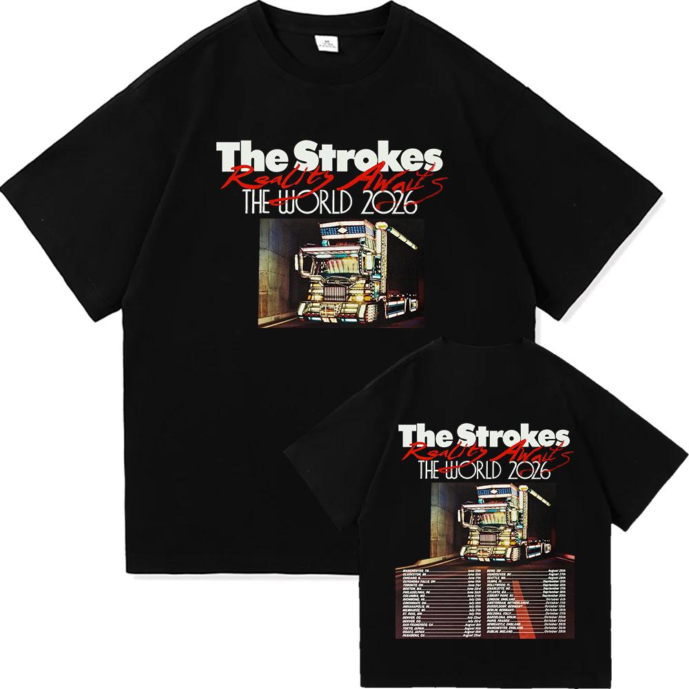 Reality Awaits North America Tour 2026 Tshirt The Strokes Band Design Print Tshirts Cotton Summer Short Sleeve Male Tees Shirt