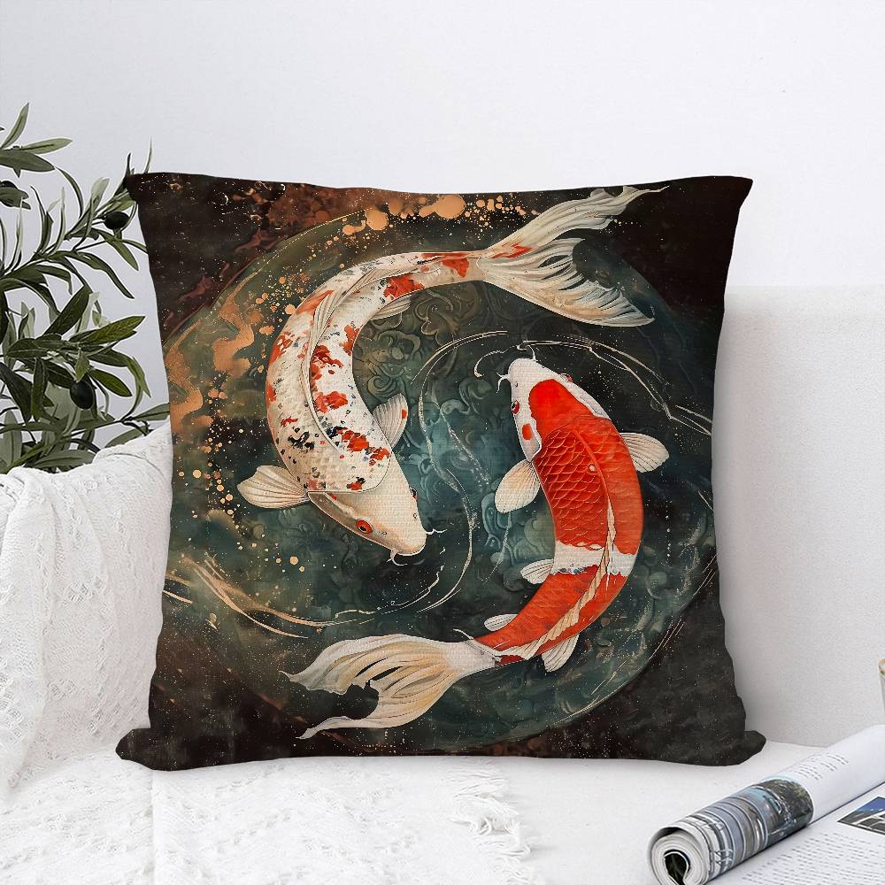 Carp illustration Pillow Case Sofa Decorative Home Double-sided Print Plush Square Throw Pillow Covers Cushion Decor Cover