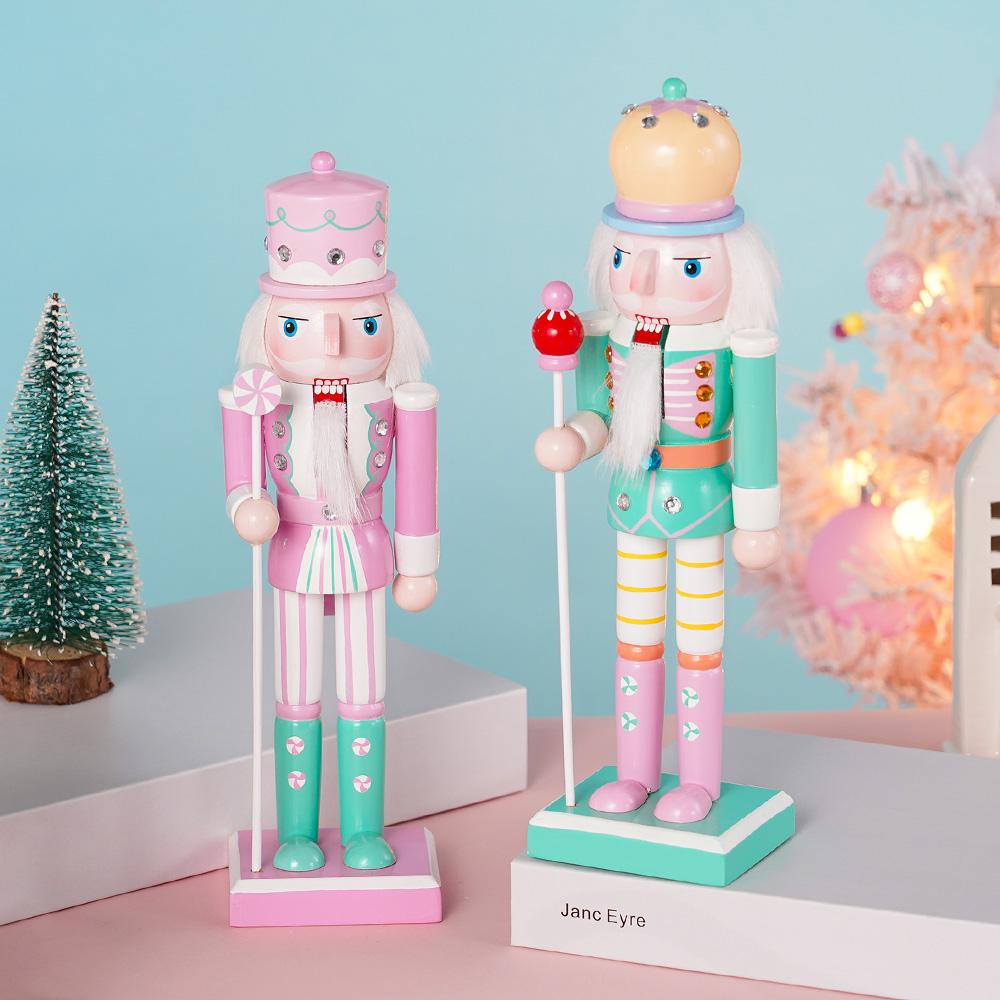 25cm Nutcracker Soldier Christmas Ornaments Colorful Wooden Handcraft Nutcracker Puppet Figures Christmas Decorations for Home