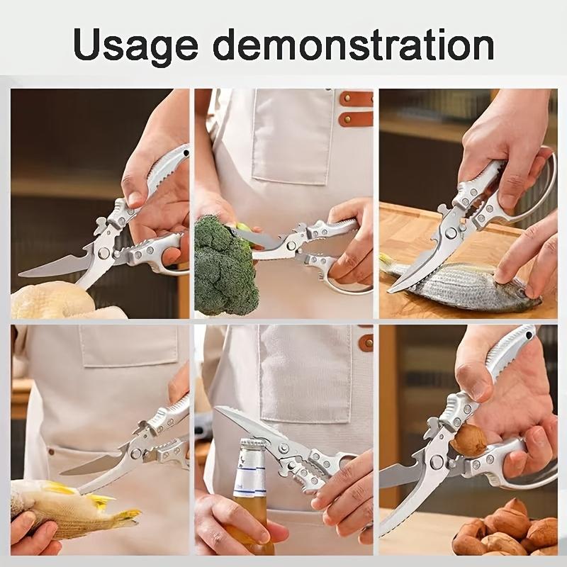 1 Large Strong Spring Kitchen Scissors, Sharp Stainless Steel Scissors, Barbecue Scissors, Chicken Bone Scissors, Steak Scissors.