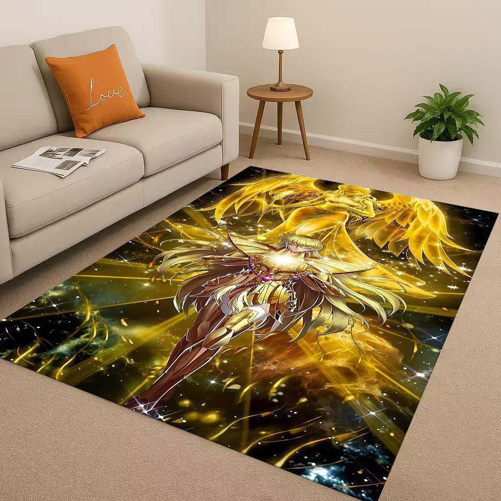 Retro Saint Seiya Shiryu Athena Cartoon Living Room Non Slip Area Rug Carpet for Bedroom Sofa,Easy Clean Home Decor Doormat Kids