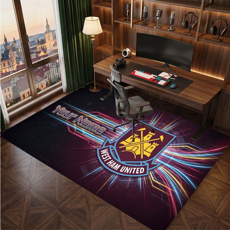 West Ham United Football Custom Crystal Velvet Rug, Personalized Name Text Print, Football Logo Soft Non‑Slip Floor Mat Home Decor Gift