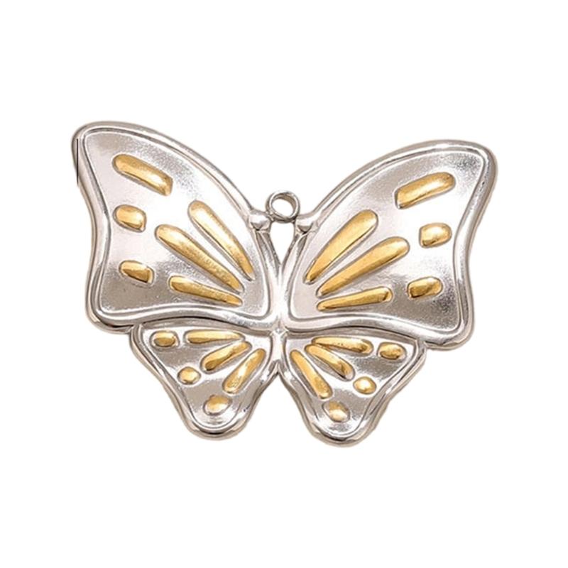 Chic Dubbelfärgad Kärlek Fjäril Hänge Berlock Rostfritt Stål Accessoar För Dagligt Bruk Speciella Tillfällen