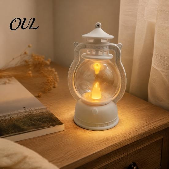 Portable Lantern for Home Decor Vintage Night Light, Flickering LED Candle Lamp Christmas Decorative Plastic Halloween, Flameless Bedside Lamp,