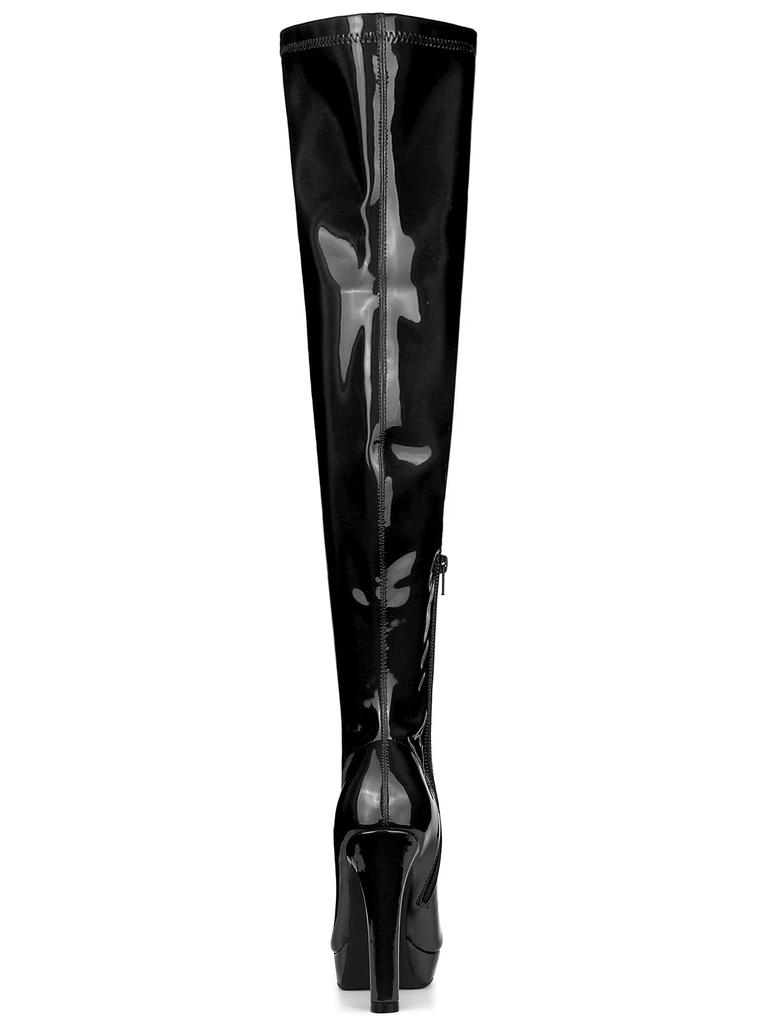 Allegra K Women's Patent Leather Platform Knee-High Boots, Black, Size 26.5cm