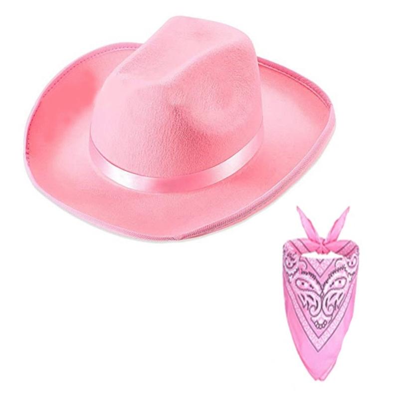 

Mens Western Cowboy Hat Bandana Set Cowgirl Hat and Fashionable Pattern Scarf One Size Fit for Most Men and Women