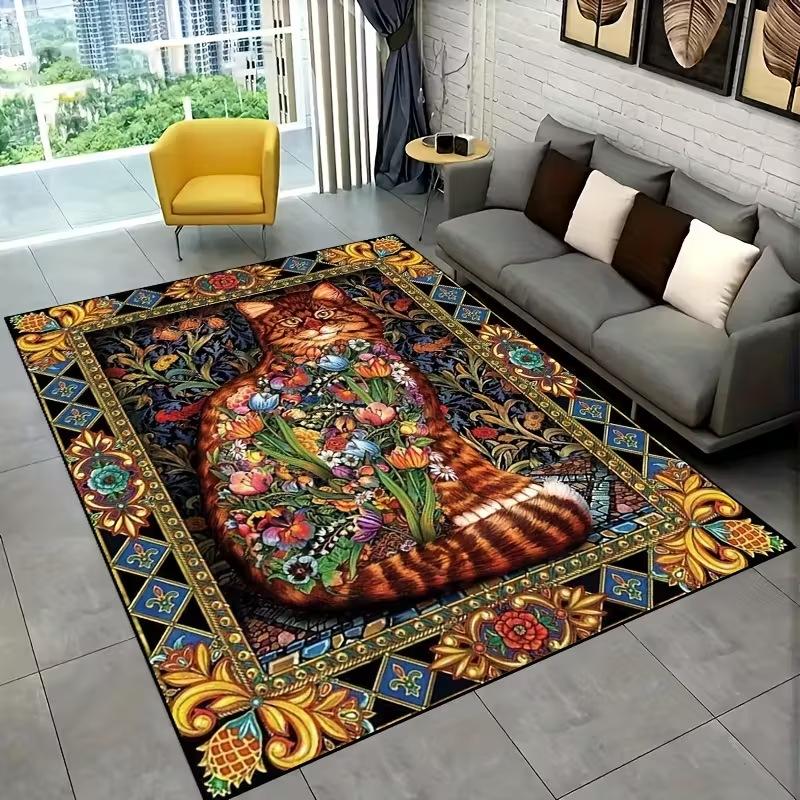 Highland Cows and Flowers Pattern Mat Non-Slip Kitchen Mat, Fashionable Home Decor for Living Rooms, Bedrooms, Hallway Entrances