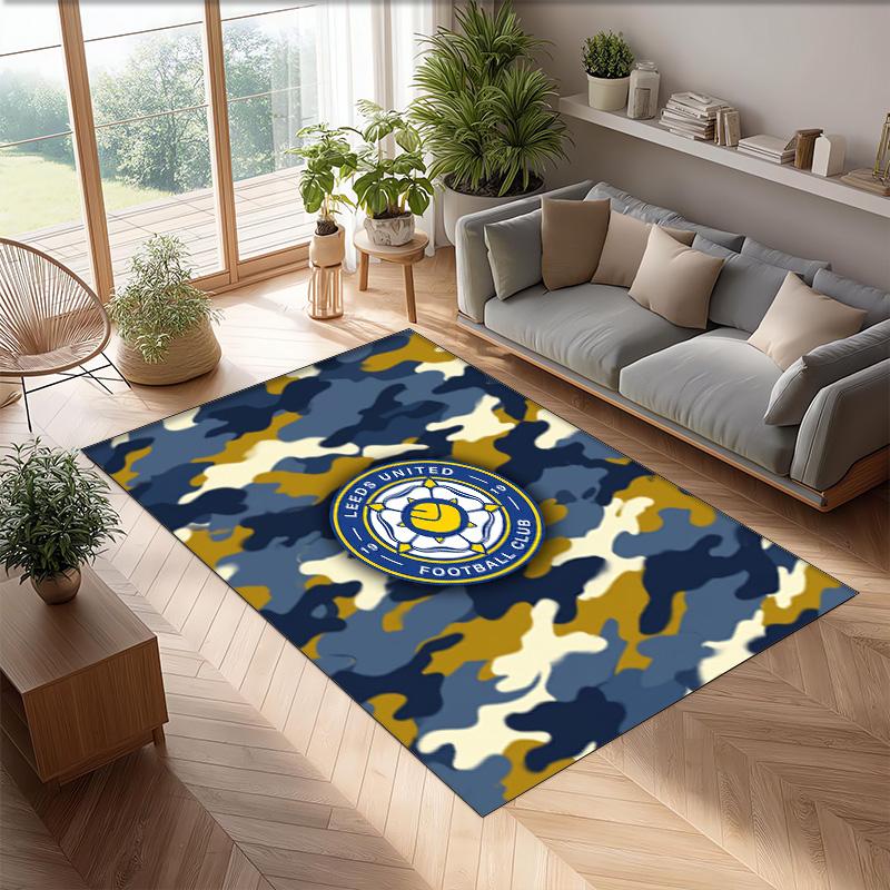 Leeds United Football Print Crystal Velvet Rug, Comfortable Water Absorbent Non Slip Indoor Floor Carpet