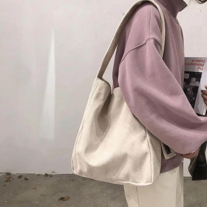 Women Cotton Cloth Fashion Canvas Tote Shopping Bags Woman Handbags Reusable Travel Bags Large Corduroy Shoulder Shopper Bag