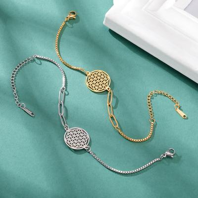 Flower of Life Charm Bracelet Stainless Steel Viking Amulet Unisex Vintage Jewelry Gift for Women Men