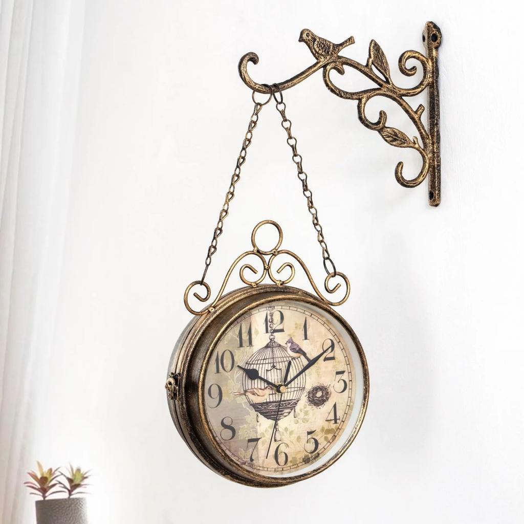 Retro Creative Double-sided Wall Clock, Simple Iron Clock, Living Room Decoration, Double-sided Wall Clock