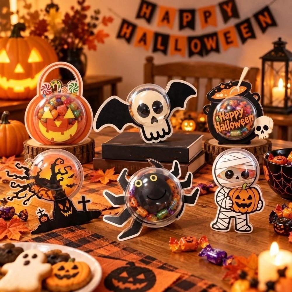 6 pcs Clear Plastic Halloween Candy Box Santa Claus DIY Gift Box Snack Packaging Box  Christmas