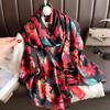 New silk scarf new silk satin printed shawl holiday fashion sunscreen long section simulation silk scarf