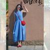 French Temperament Blue Dress Women's Summer New Pear-shaped Figure Slim Sleeveless Vest Long Skirt
