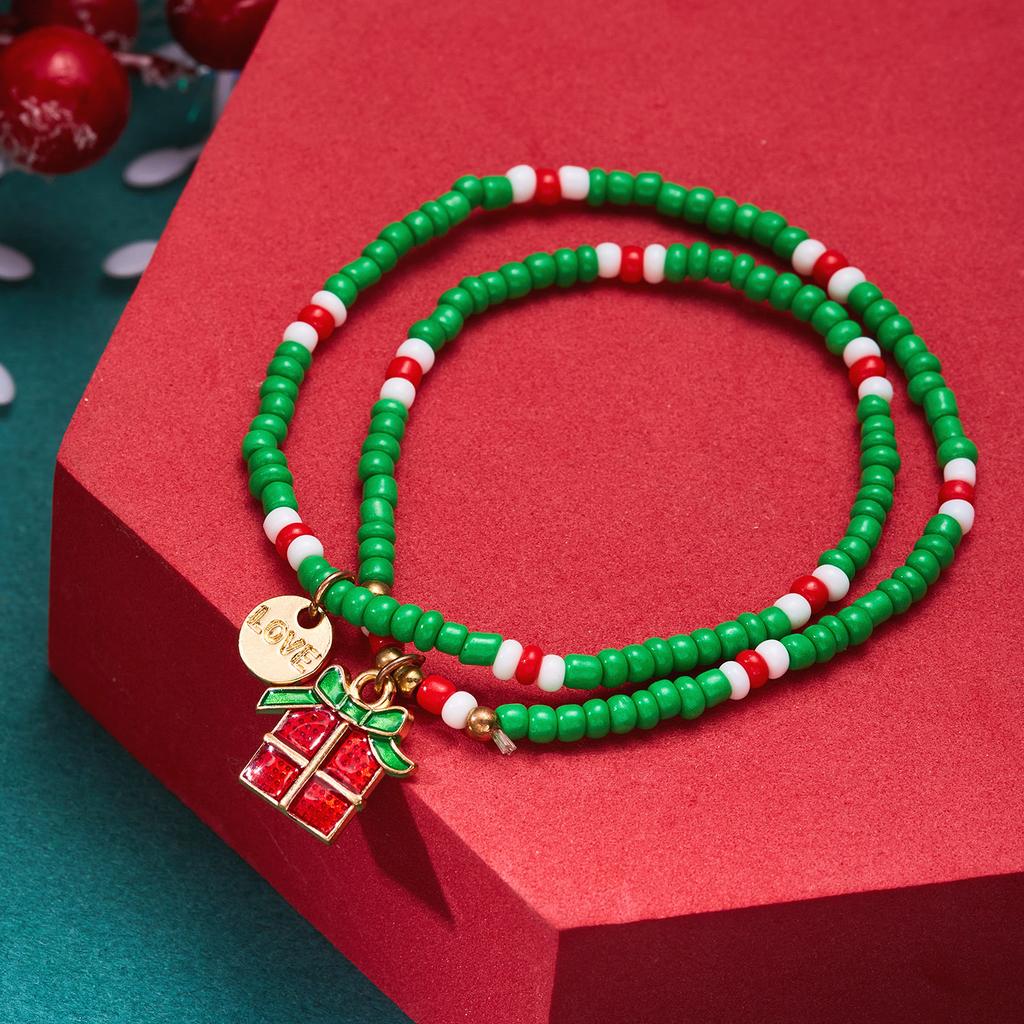 New Hot Snowman Santa Claus Crutch Wreath Pendant Multicolor Rice Beads Bracelet for Women Merry Christmas Zircon Gifts