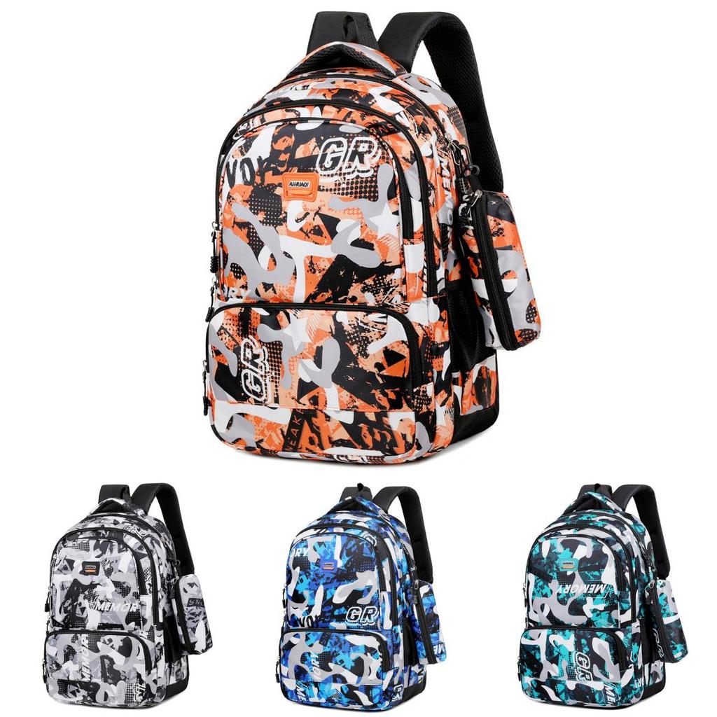 Large Printed Backpack Capacity Wear Resistant Schoolbag Student