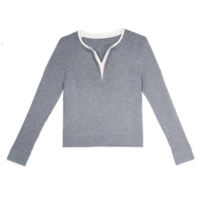 Betu Damen V-Ausschnitt Color Block Strickpullover