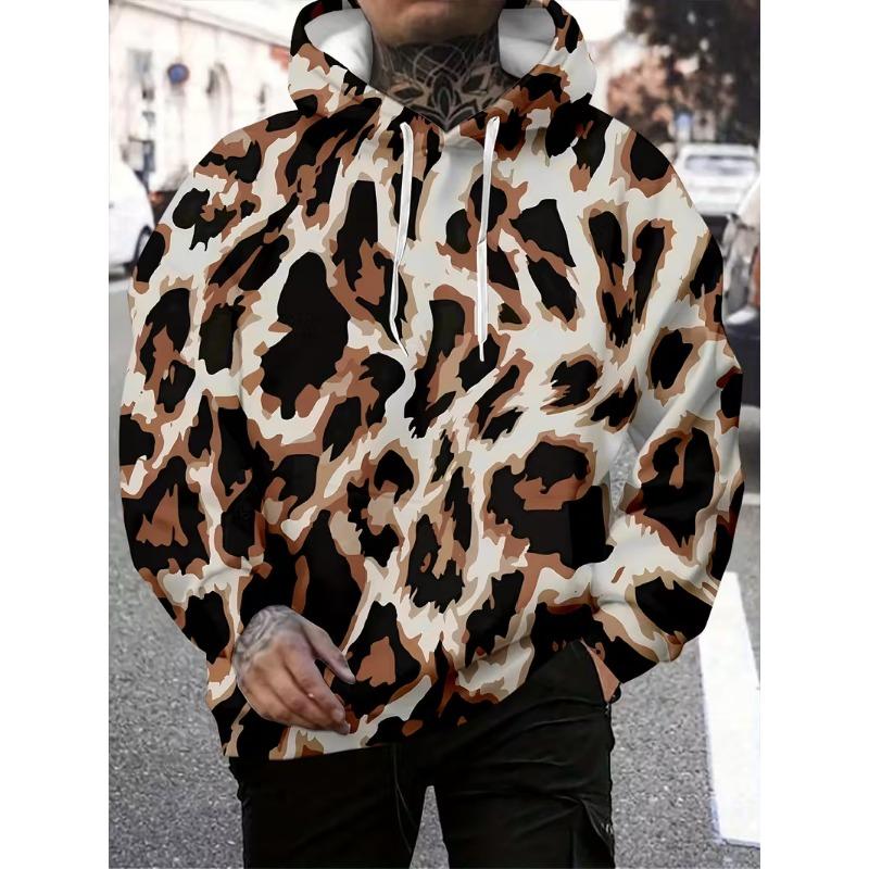 Autumn Men'S Leopard Print Hoodie 3D Printing Long Sleeve Pullover Casual Streetwear Cartoon Character Hoodie Man Hoodie