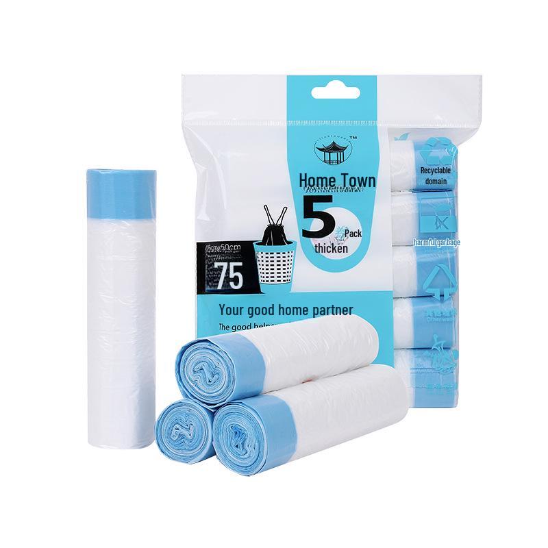 Home Town Portable Thickened White Drawstring Garbage Bags for Household Use