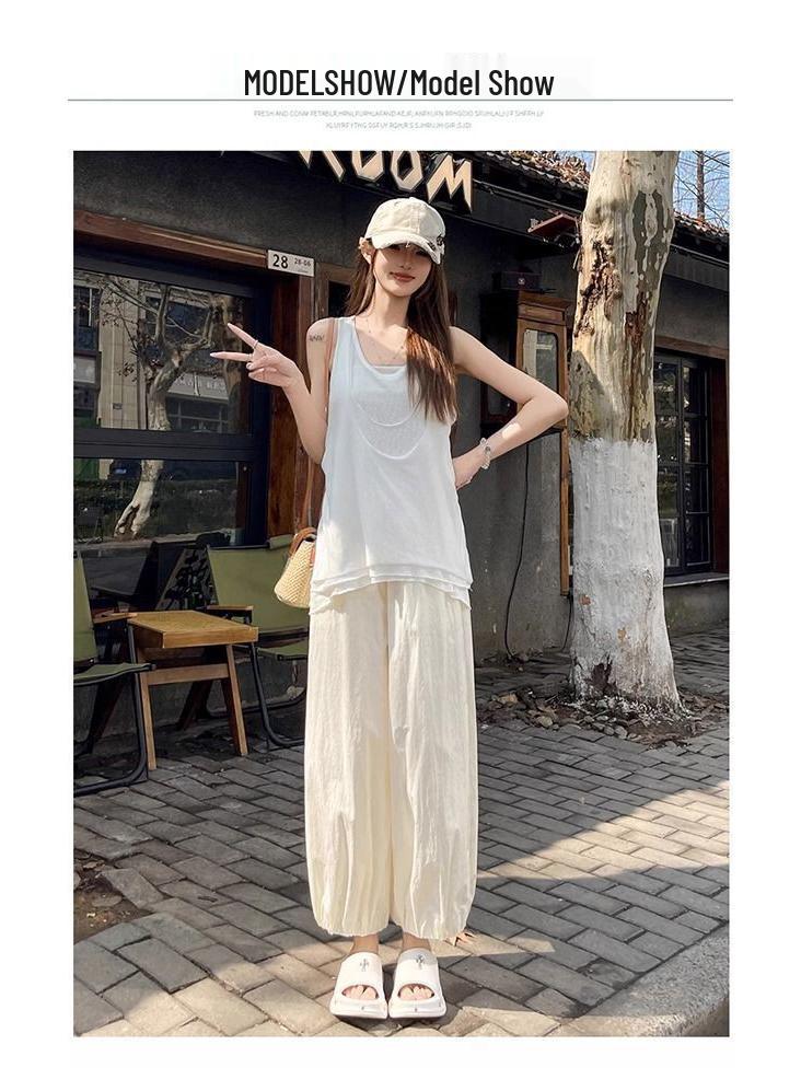 2026 Summer Women's Ice Silk Lantern Pants: Single/Two-Piece, Loose, Slimming, Cropped Harem Style