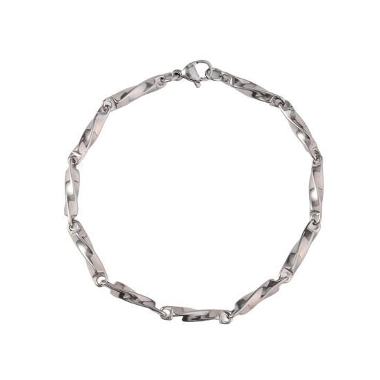 Men Bracelet Thick Hollow Chain with Lobster Clip Solid Color Polished Stainless