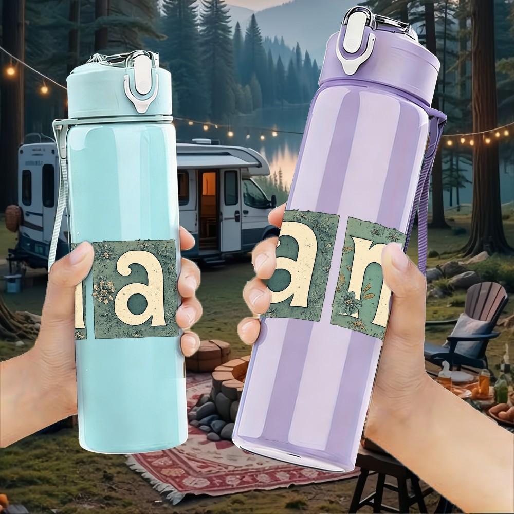 1PC Mama Colorful Block Letter Print 750ml Color Plastic Sports Water Bottle Leakproof Flip Straw Lid Suitable for Sports Office Home Use