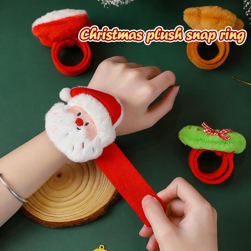 Christmas Slap Ring Bracelet Cute Cartoon Plush Elk Snowman Circle Bracelet For Xmas Children Gift Holiday Decor Wrist Band