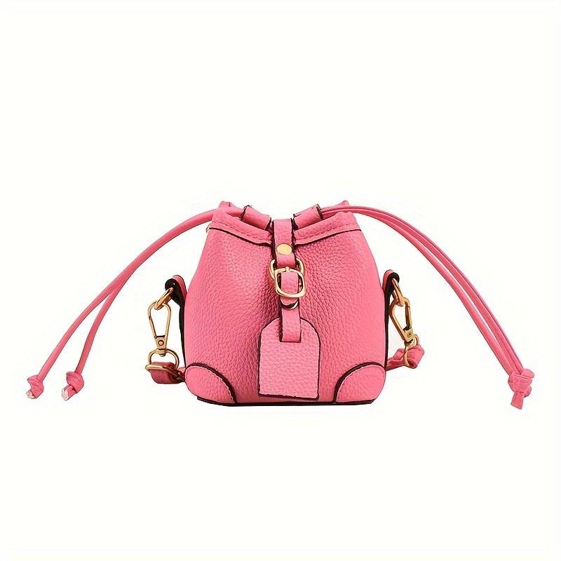 Trendy Color Block Mini Bucket Bag For Girls Cute PU Leather Crossbody Bag Lightweight Drawstring Shoulder Bag For School Parties