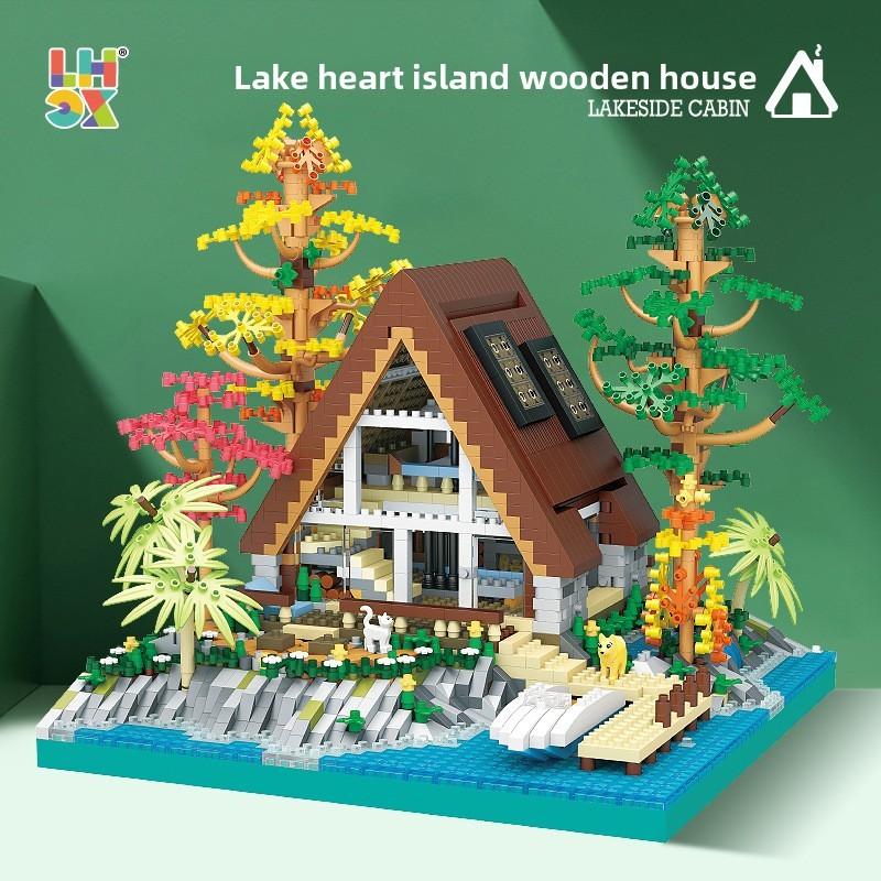 Center Lake Creative Wooden House Scene Assembly Building Block Model Toy Gift