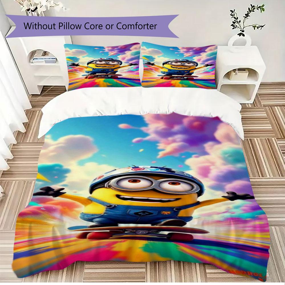 Classic Minions Printed Bedding Set 3PCS Cartoon Character Duvet Cover Pillowcase For Children Teens Room Home Decor