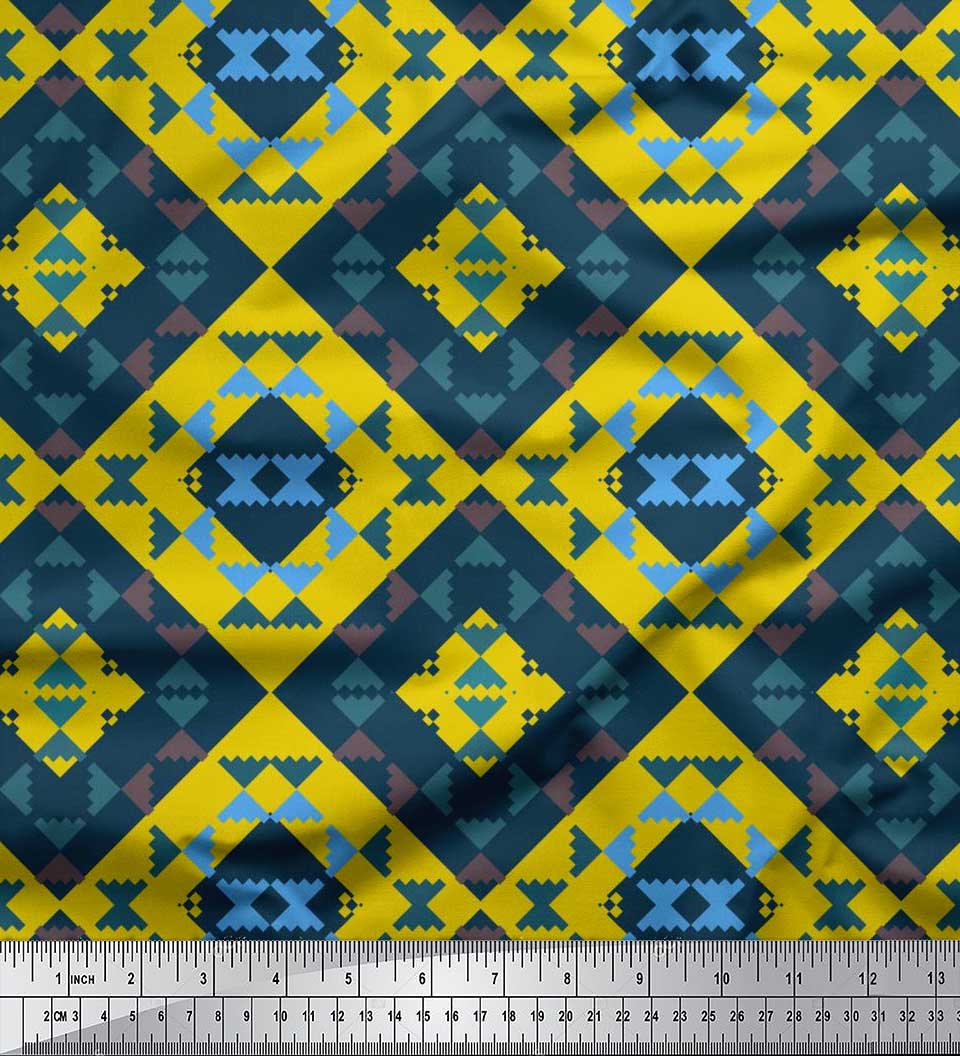 

Soimoi Orange Japan Crepe Satin Тканина в клітинку та геометричні принти на тканині на метр 42 дюйма 42 Inch Wide - Poly Crepe жовтий