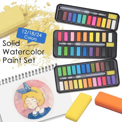 12/18/24 Barvy Pevná sada akvarelových barev Přenosný štětec na kreslení vodovými barvami akryl Profesionální malířské potřeby