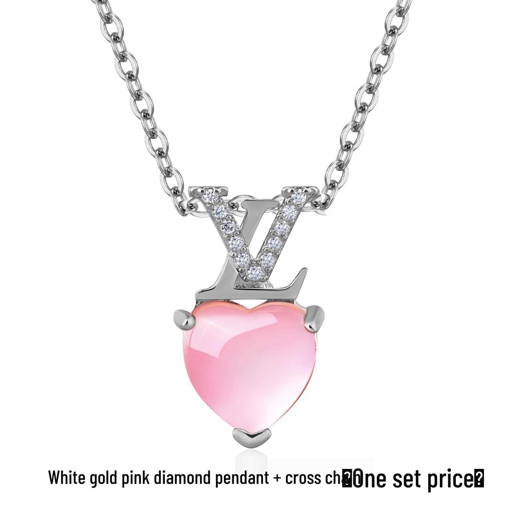 Korean Style Rose Gold Heart Necklace with Natural Rose Quartz Pendant - Women's Pink Crystal Clavicle Chain