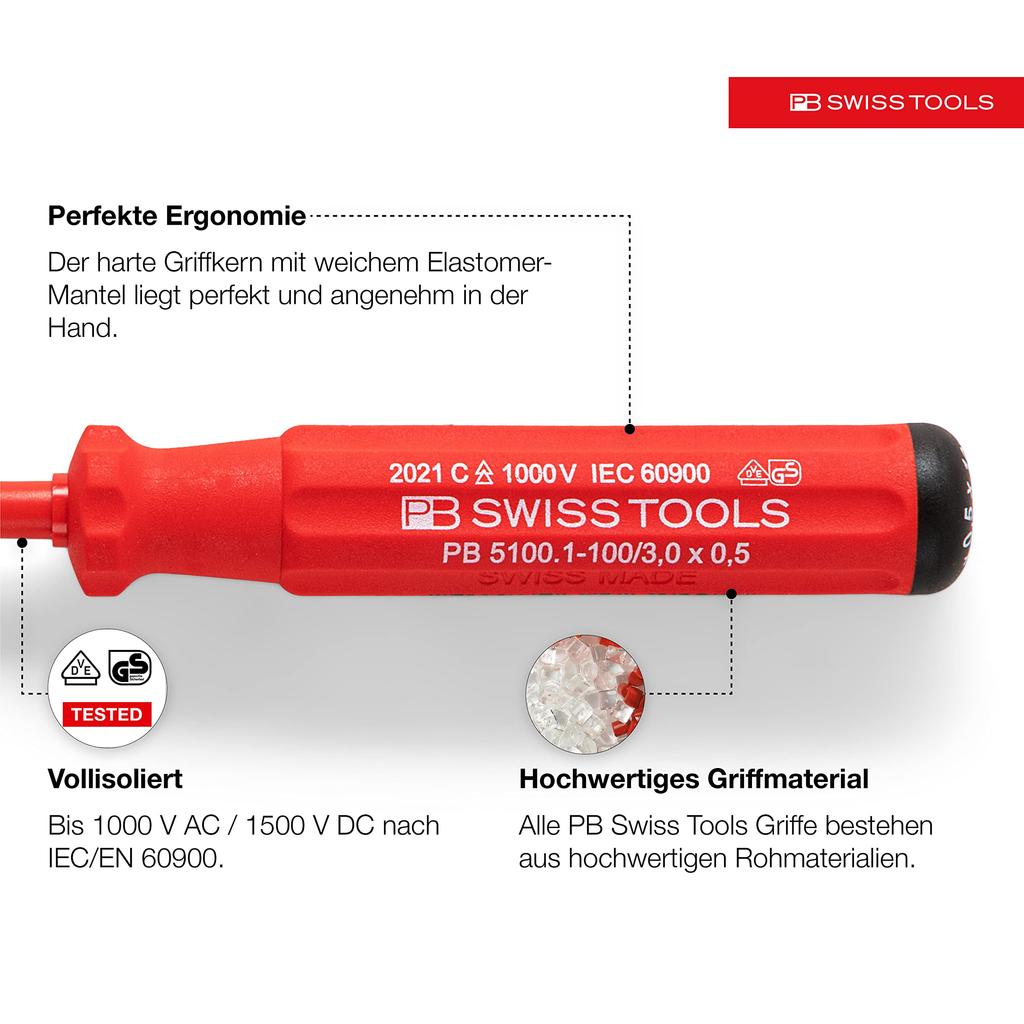 PB SWISS TOOLS 3-Piece SwissGrip Classic Insulated Flathead Screwdriver Set In Paper Box (5539.CBB)