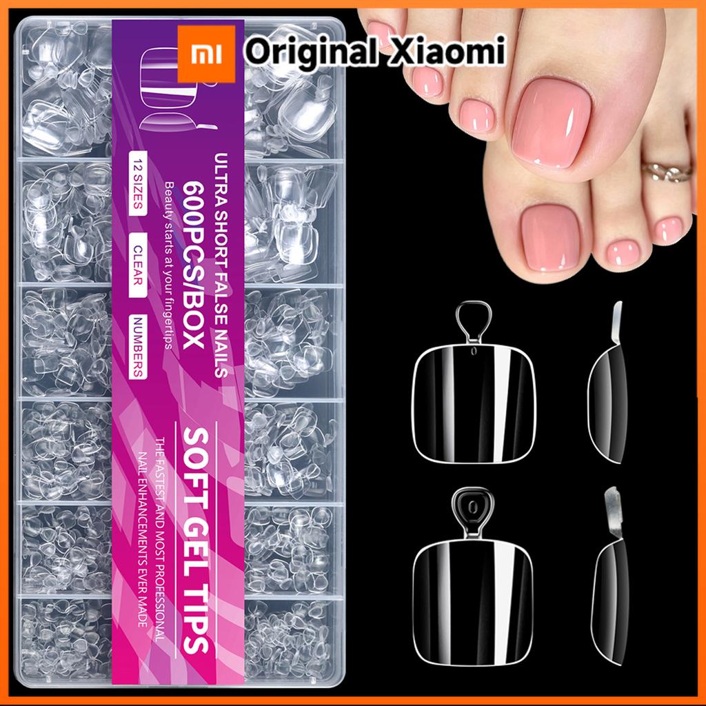 Xiaomi 600pcs Ultra Short Square Soft Gel Toe Nails Clear Full Cover Pre Shaped Fake Foot Nail Tips DIY Extension Press On Toes