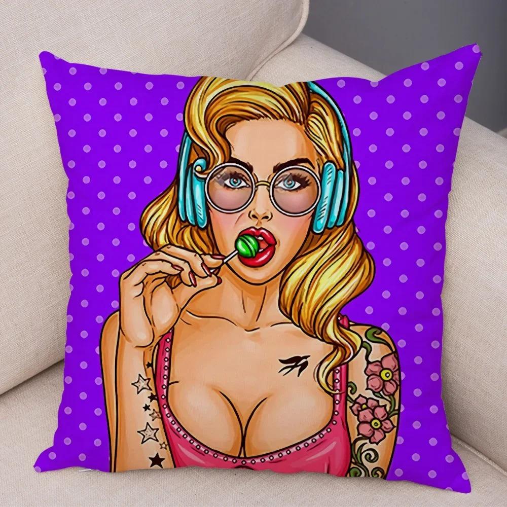 Home Decor Pop Art Style Women With Money Pillow Pattern Cushion Cover Suitable For Sofa Bedroom Car Pillow Cover