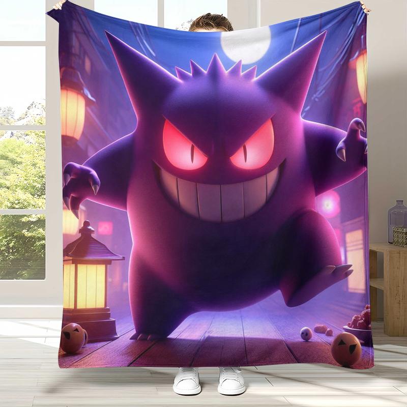 

Gengar Pokemon Cartoon Ectoplasma Flannel Blanket,Ultra Soft Warm Plush Throw for Home Bedroom Bed Sofa Cover Picnic gift 75x90cm