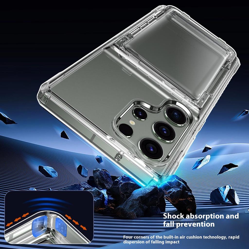 Pro Samsung Galaxy S25 Ultra Průhledný kryt PC+TPU Kryt na telefon Držák na karty Stojánek