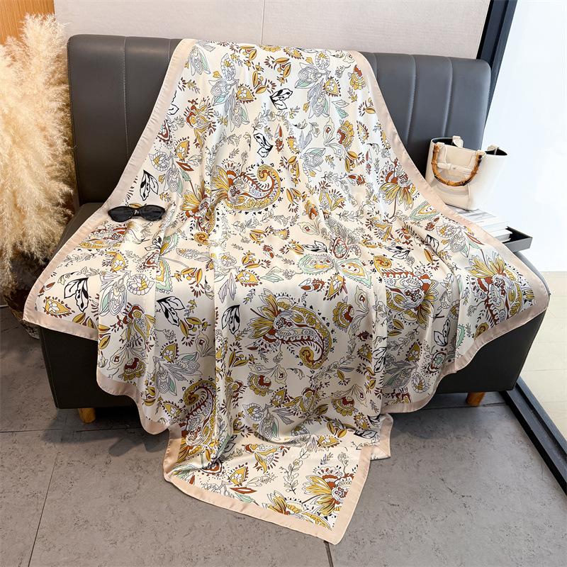 Cashew Nut Simulation Silk Premium 111cm Large Square Scarf Silk Scarf Printed Shawl Sunscreen Scarf Headscarf Scarf